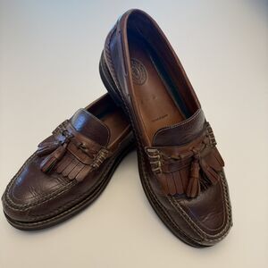 H.S. Trask Brown Leather Tassel Loafers Mens 10.5 Kiltie Dress Slip On